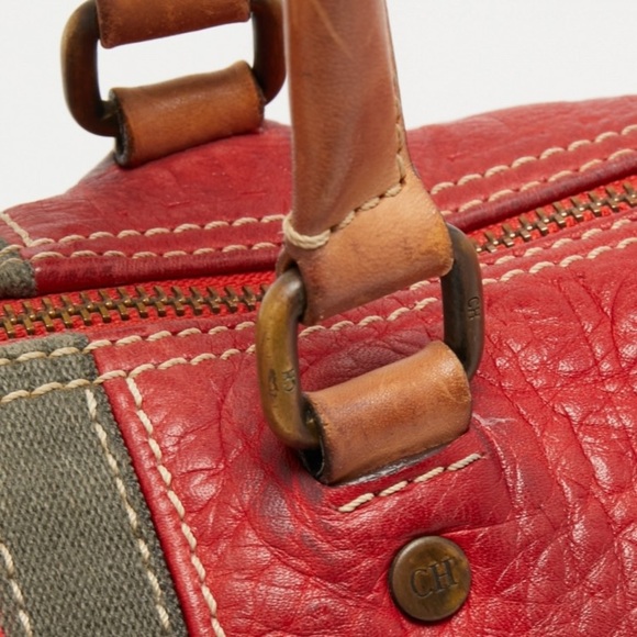 CH Carolina Herrera Red Monogram Leather Andy Boston Bag - Picture 4 of 17